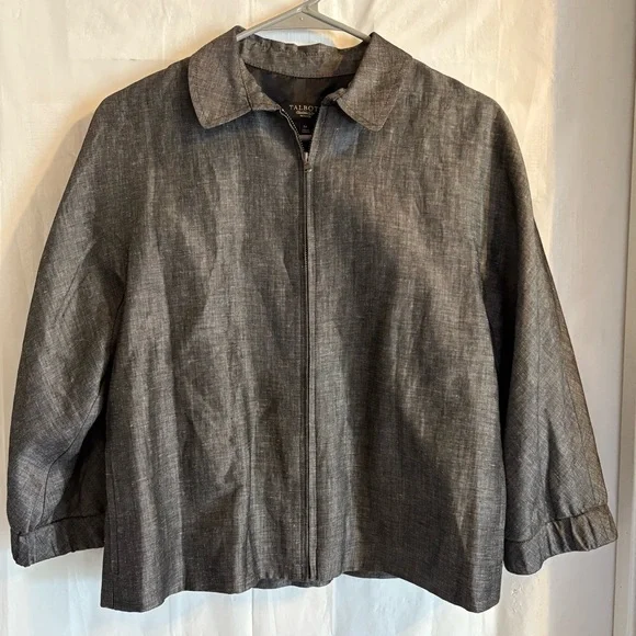 Talbots Linen Blend Grey Full Zip Jacket Size 6 Petite Career Office Work Lined - Picture 1 of 7
